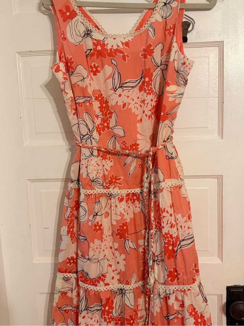 Dress Barn Coral Floral Sleeveless Tiered Dress